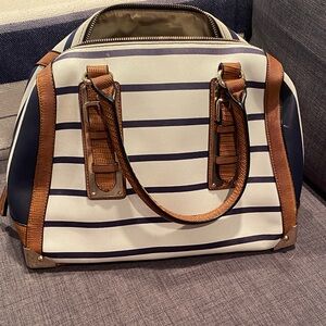 Aldo Striped Navy and Brown Handbag